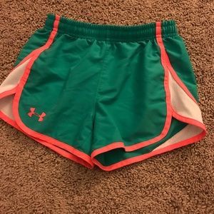 Green and Coral Under Armor Girls Shorts